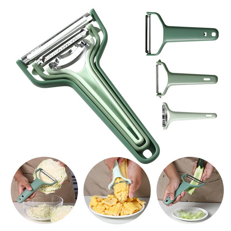 KM-1073 Fruit Peeler Stainless Steel Swivel Blade Potato Peeler With Soft PP Plastic Handle 3 In 1 Multi Function Peel