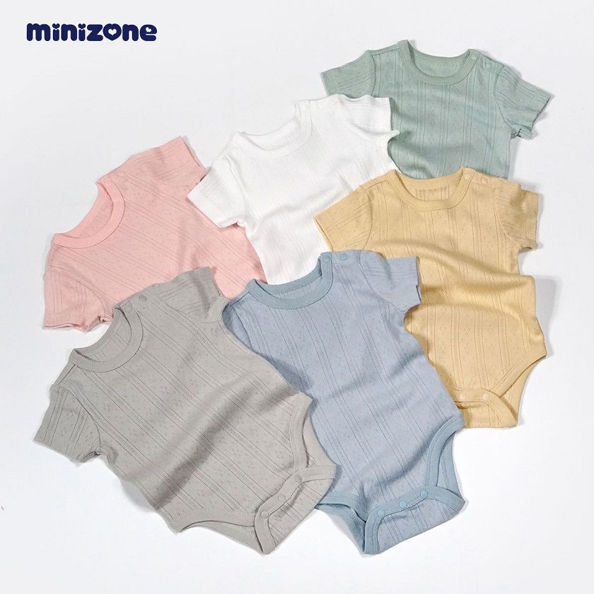 100% Cotton Short Sleeve Baby Bodysuits, Breathable Eyelet Knit Rompers, Soft Skin-Friendly Onesies with Snap Closure, Solid Color Options, Sizes 66-90cm for Newborn & Infants