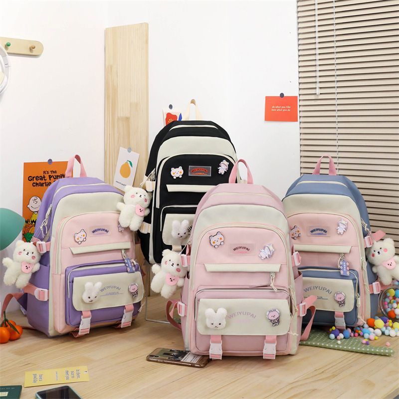 Canvas student backpack Female Korean version of the trend letter junior high school backpack large capacity backpack 1577