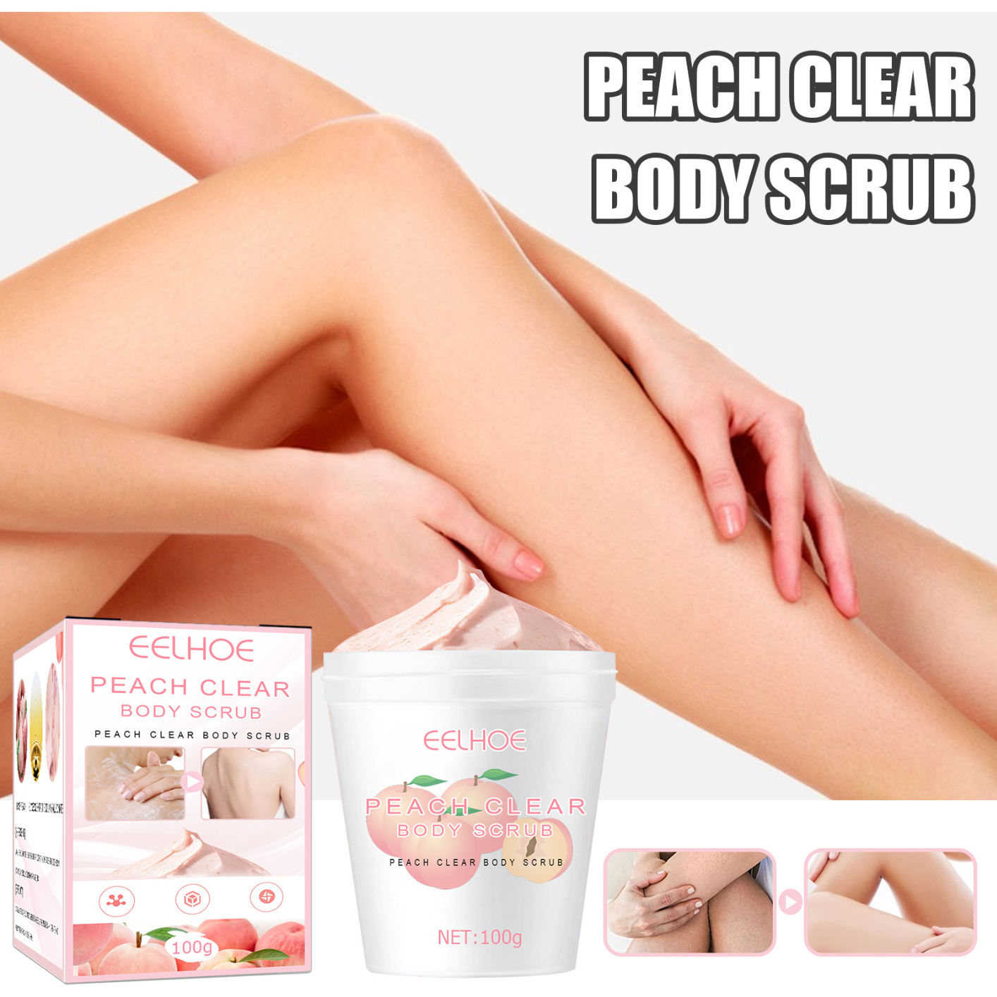 Peach Body Scrub Exfoliator - Exfoliating Salt Scrub for Cellulite - Deep Cleansing for Acne, Scars, Wrinkles - Moisturizes Skin