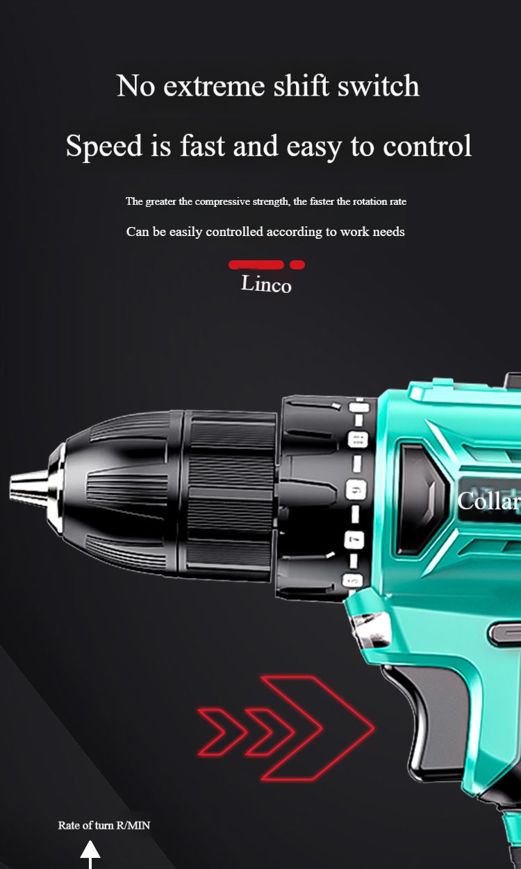 Brushless hand drill impact drill rechargeable dual speed lithium battery to 48V pistol drill power tool screwdriver
