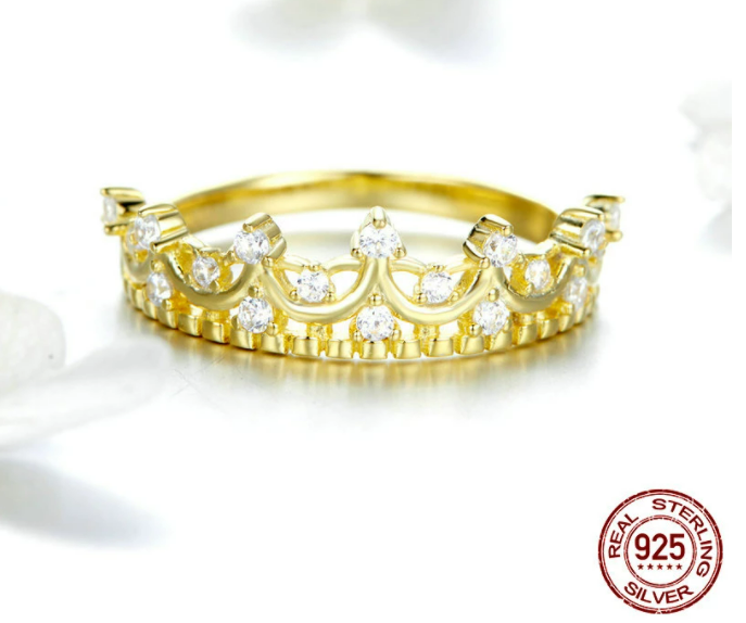 925 Sterling Silver Princess Crown Gold Color Crown Rings for Women Wedding Ring Jewelry Anel SCR493