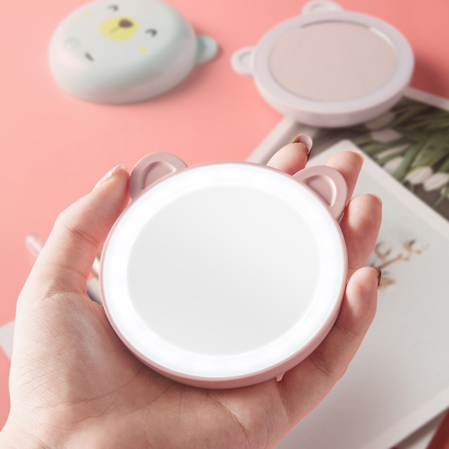 Pink Cartoon Pig Makeup Mirror Portable Rechargeable Led Light Makeup mirror Mini Fill Light Mirror Fan Mirror