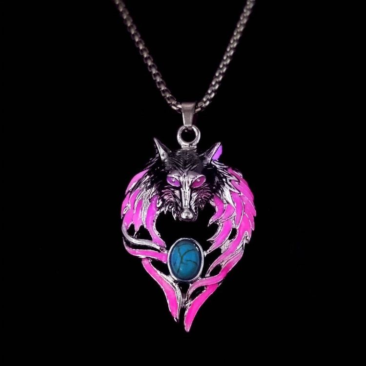 Street domineering Wolf King luminous necklace CRRSHOP Luminous pendant necklace, Hip Hop Turquoise Diamond Glow Pendant necklace free shipping