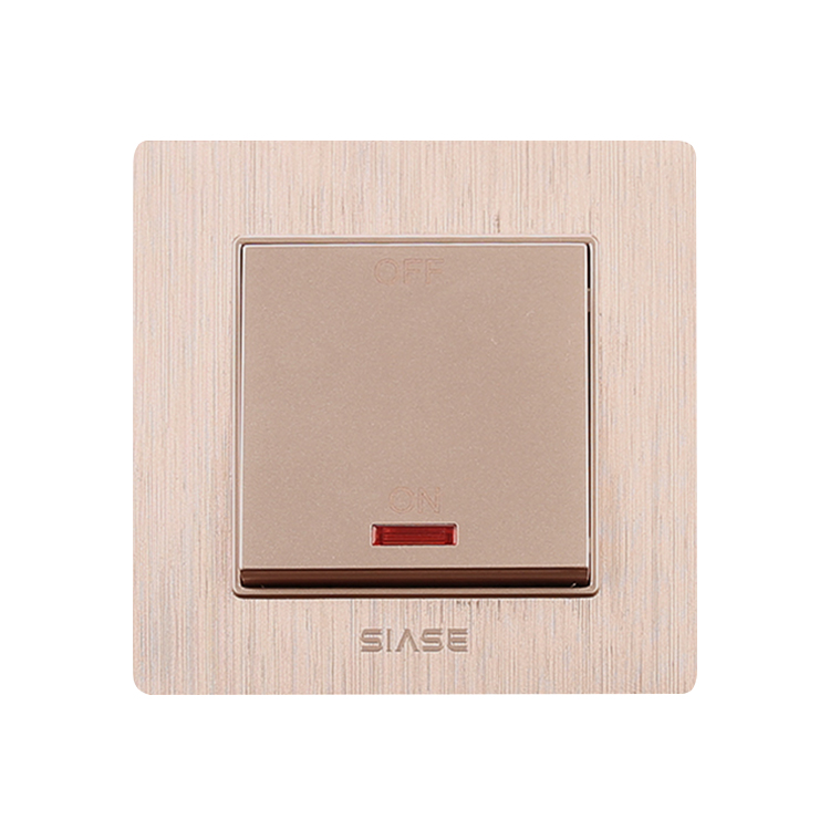 1 GANG Circuit Push Button Wall Switch With Neon Indicator Gold