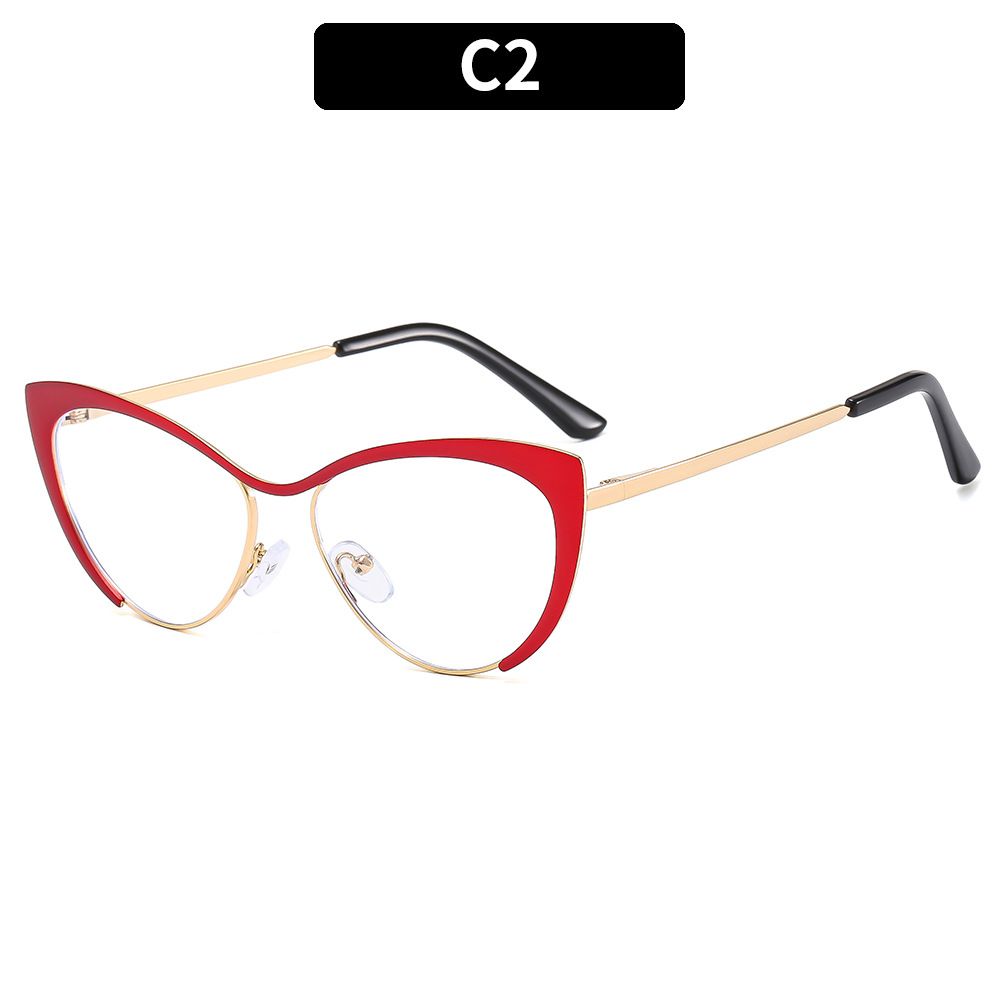 8303 Sexy Cat Eye Gold Metal Half Frame Glasses for Women Optical Computer Glasses Female Spectacles Fashion Eye-wear EyeglassesC2