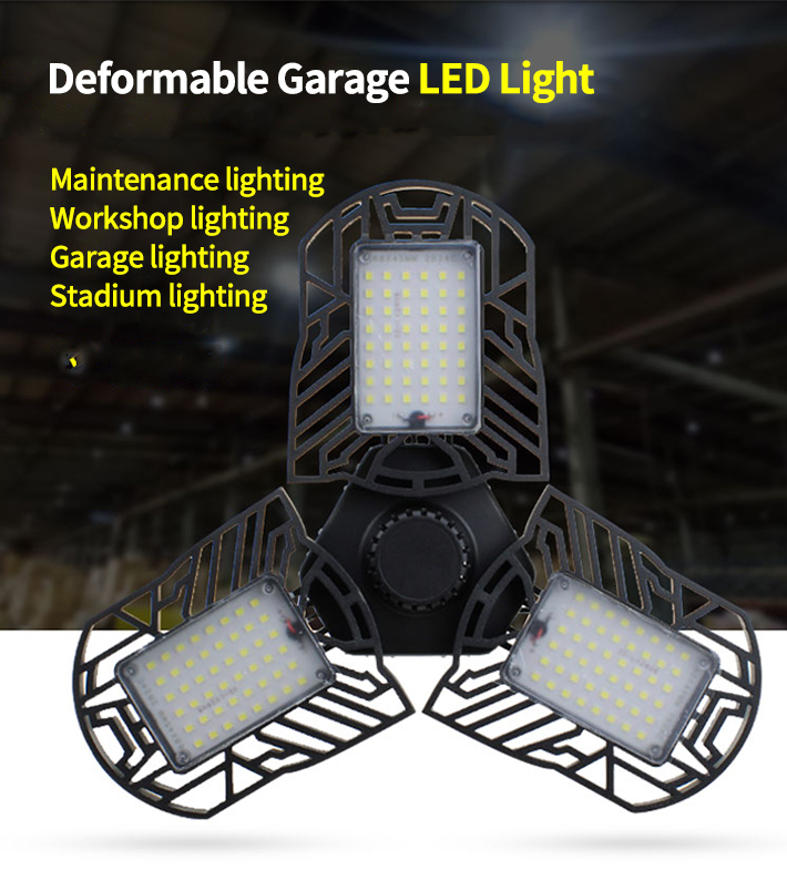 60W E27 6000LM Deformable LED Garage Ceiling Lights with 3 Adjustable Panels for Garage,Warehouse,Corridor (NO Motion Activated Sensor) White 6000-6500K

