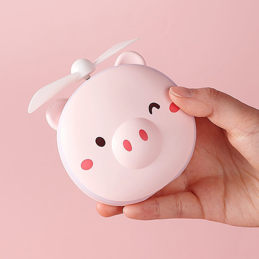 Pink Cartoon Pig Makeup Mirror Portable Rechargeable Led Light Makeup mirror Mini Fill Light Mirror Fan Mirror