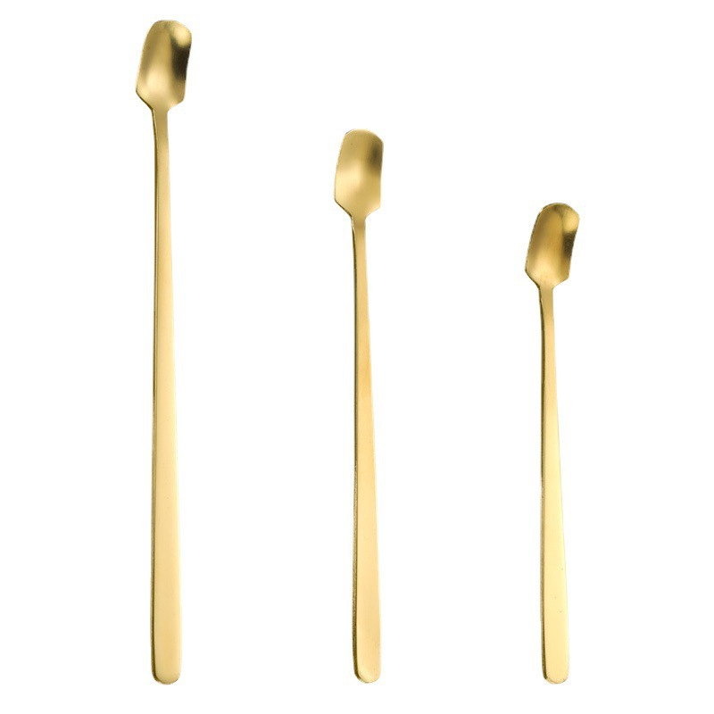 Retro Bar Coffee Spoon Round Head Spoons Gold Stainless Steel Spoon Long Handle Square Head Spoon Home Kitchen

