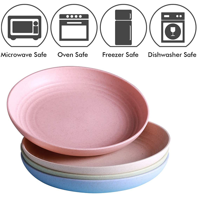 4 Pcs Wheat Straw Dinner Plates, Lightweight Unbreakable Salad Cake Noodle Fruit Dishes for Baby Kids, Toddler, Senior, Dishwasher and Microwave Safe