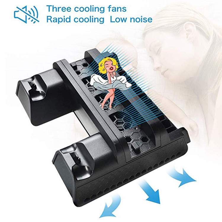 For PS4/PS4 Slim/PS4 Pro Vertical Stand with Cooling Fan Dual Controller Charger Charging Station For SONY Playstation 4 Cooler