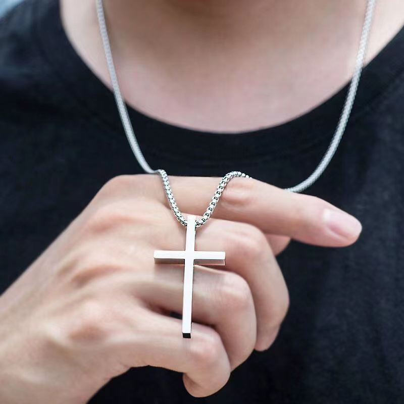 RX1044 Rope Chain Stainless Steel Necklaces Silver Plated Cross Pendant Necklace Jewelry for Men Women