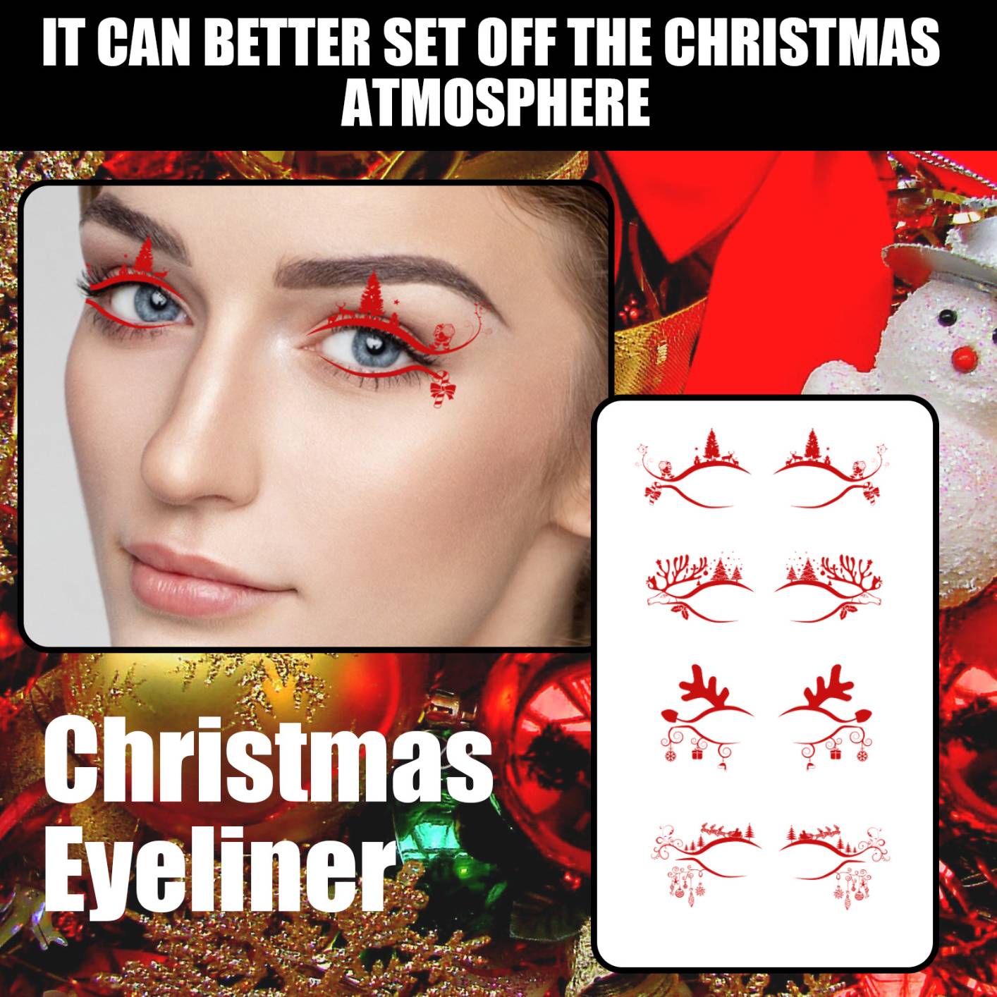 4 Pairs Creative Eyeliner Stickers Instant Eyeliner Stickers Self-adhesive Eye Line Strip Sticker Eye Makeup Tool for Christmas Party Decoration