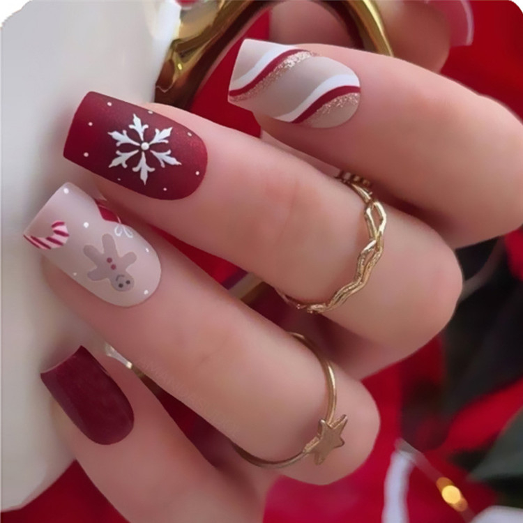 24pcs Small Floral Printed False Nails Patch Glue Type Short Paragraph Fashion Manicure Natural Artificial Ballerina Fake Nails christmas gift nails Multicolor