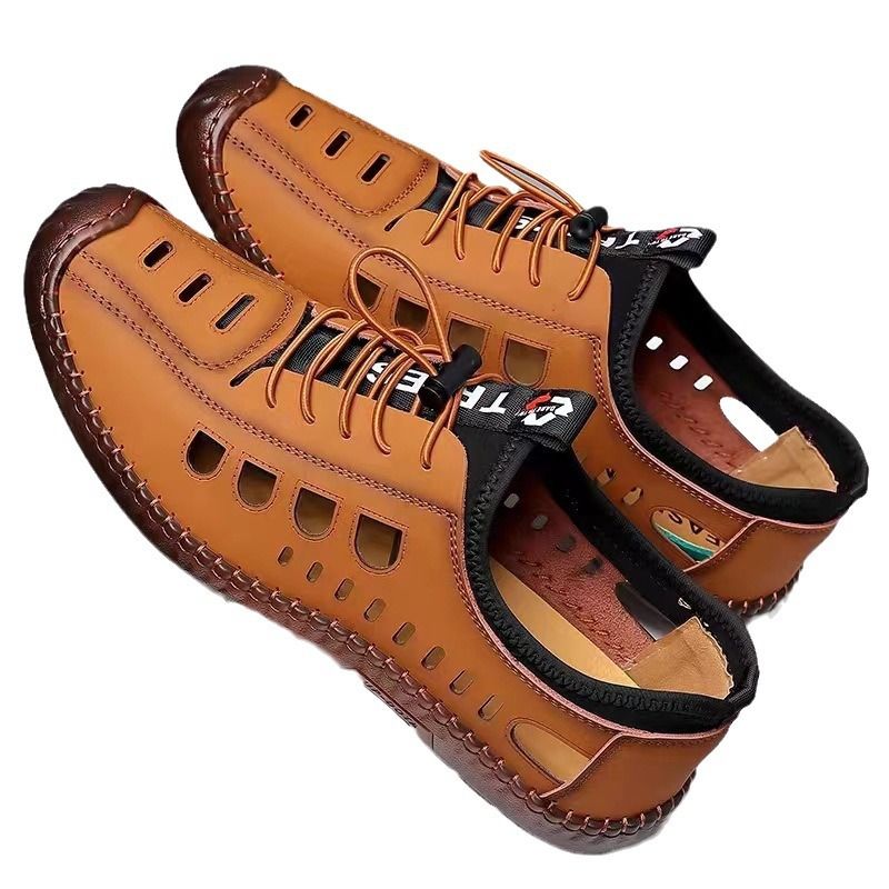 Hiking Shoe Trekking Men's Shoes Sandals New Casual Hollowed Out Leather Shoes for Spring Summer Fashionable Lightweight Soft Soled Perforated Shoes