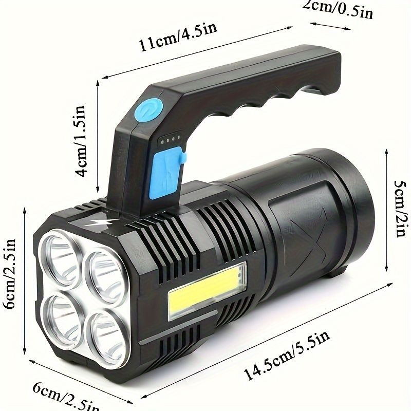 Quad-Core High Power LED Flashlight - Ultra Bright, Rechargeable, and Portable Torch for Camping and Outdoor Activities - USB Powered, Long-Lasting, and Water-Resistant Design