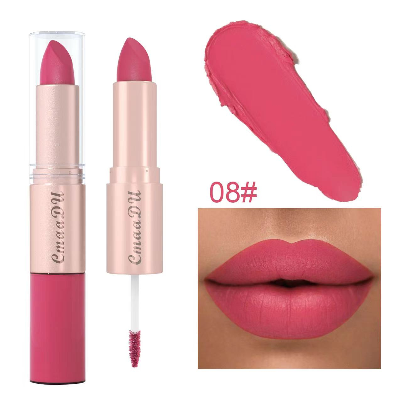 CmaaDu  Matte lipstick&Matt lip gloss  Double headed Makeup Matte Lips Cosmetic Long Lasting Velvet Liquid Lipstick   Sexy Lip 08