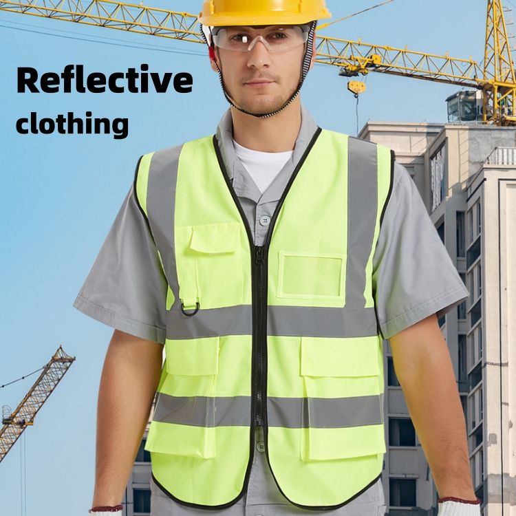 Reflective Vest Environmental hygiene duty, transportation, cyclic construction, multiple pockets CRRSHOP Knitted fabric Reflective clothing 