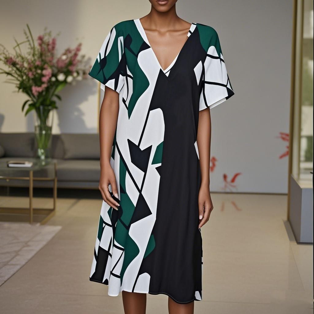 92% Silk Round Neck Printed Women's Dress
