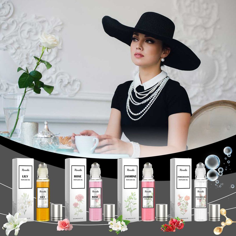 Roxelis Women Rose Perfume Lasting Fragrance Plant Pheromone Improve Fresh Relieves Dating Floral Scent Portable Jasmine Perfumes Roller