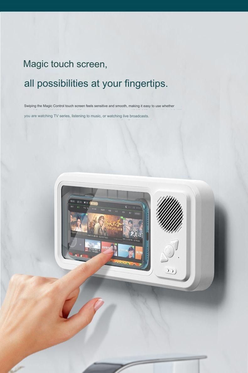Retractable bathroom waterproof mobile phone box with Bluetooth speaker, punch-free 360° rotating mobile phone holder