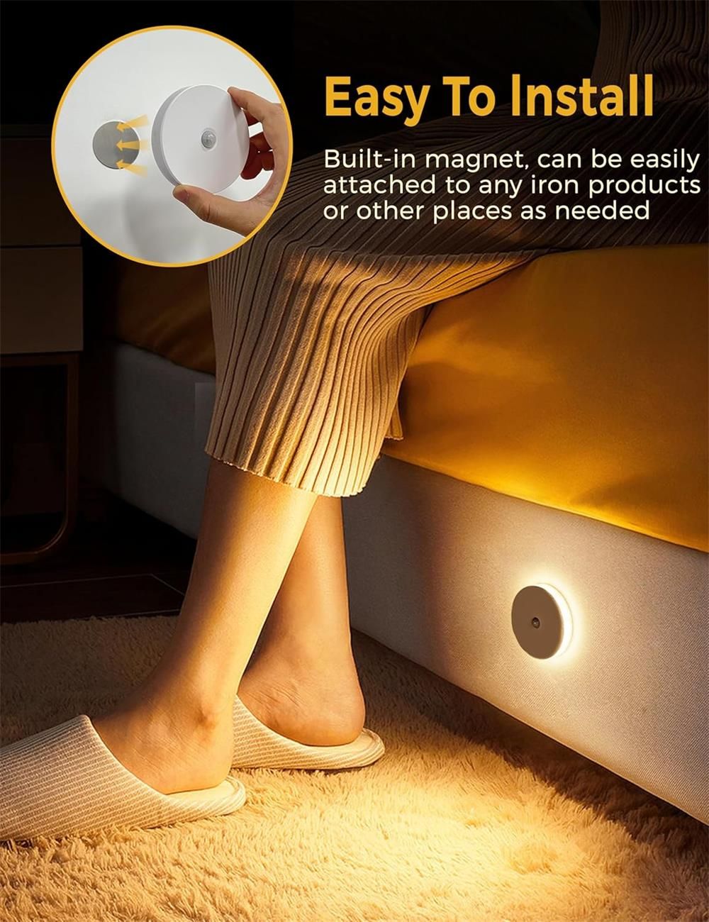 LED Motion Sensor Night Light, Rechargeable Battery Night Light,Stick-On Closet Light,Battery Operated Lights for Bathroom,Bedroom, Kitchen, Stairs, Hallway