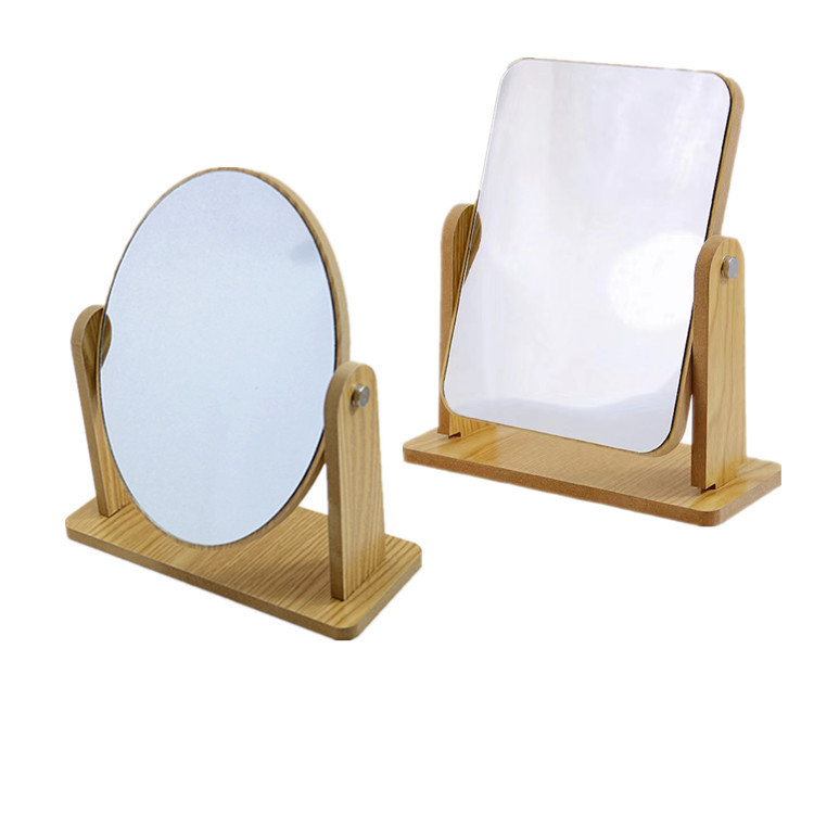 Vanity Makeup Mirror with Natural Wooden Stand,Portable Table Desk Countertop Mirror Standing Mirror for Desk