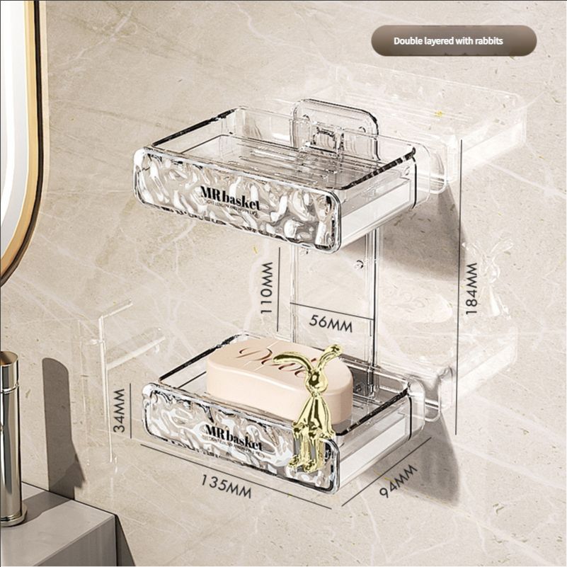Punch-free soap box wall-mounted household high-end bathroom drain wall soap storage rack double-layer soap box