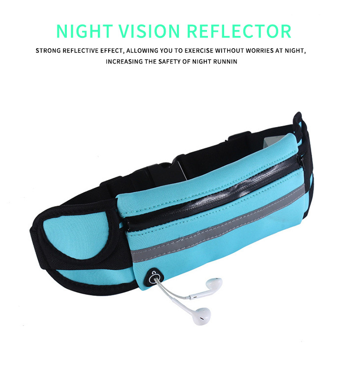 Reflective Running Belt Pouch Fanny Pack, Unisex Waterproof Waist Pouch Phone Holder Adjustable Workout Pack with Headphone Port Fits 6.5'' Phone