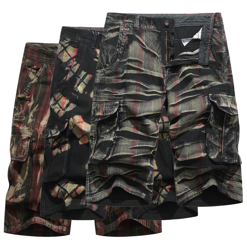 Young men's 2021 summer new overalls, camouflage pants, trendy men's multi-pocket five-point pants