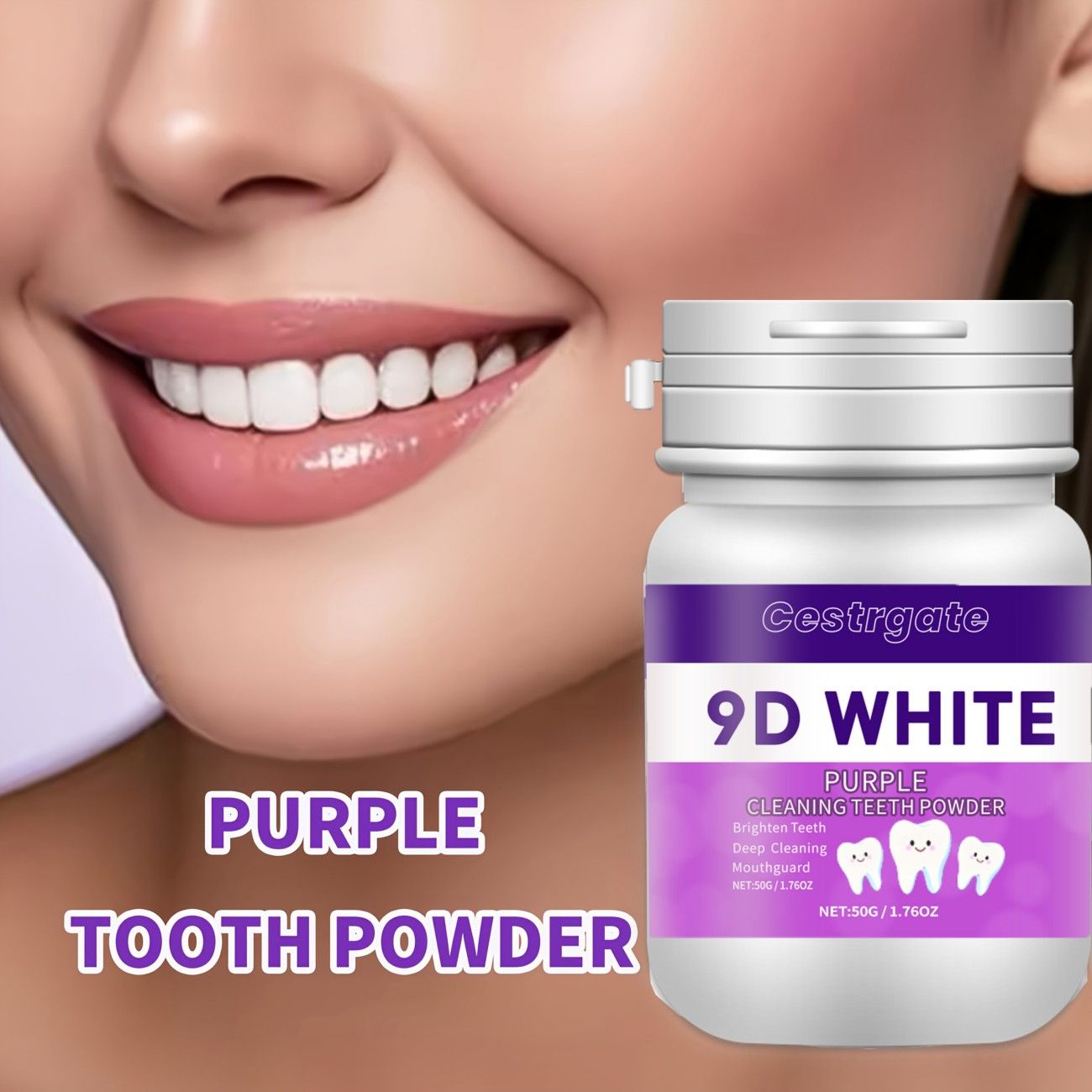 9D Purple Teeth Whitening Powder, 50g/1.76.Oz - Deep Cleaning & Tooth Cleaning Powder, Fresh Breath Toothpaste, Dental Care Products with Natural Essenc