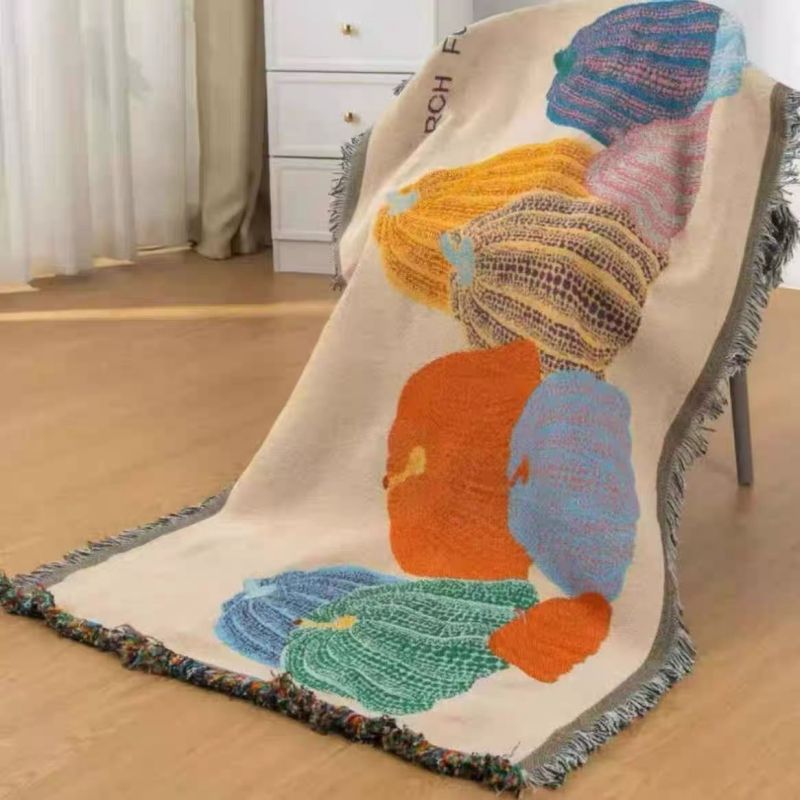 Sofa cushion, woven jacquard pumpkin pattern, straight sofa towel, Double sided tassel anti slip 90*90cm，90*180cm,90*240cm,90*330cm multipurpose carpet,blanket