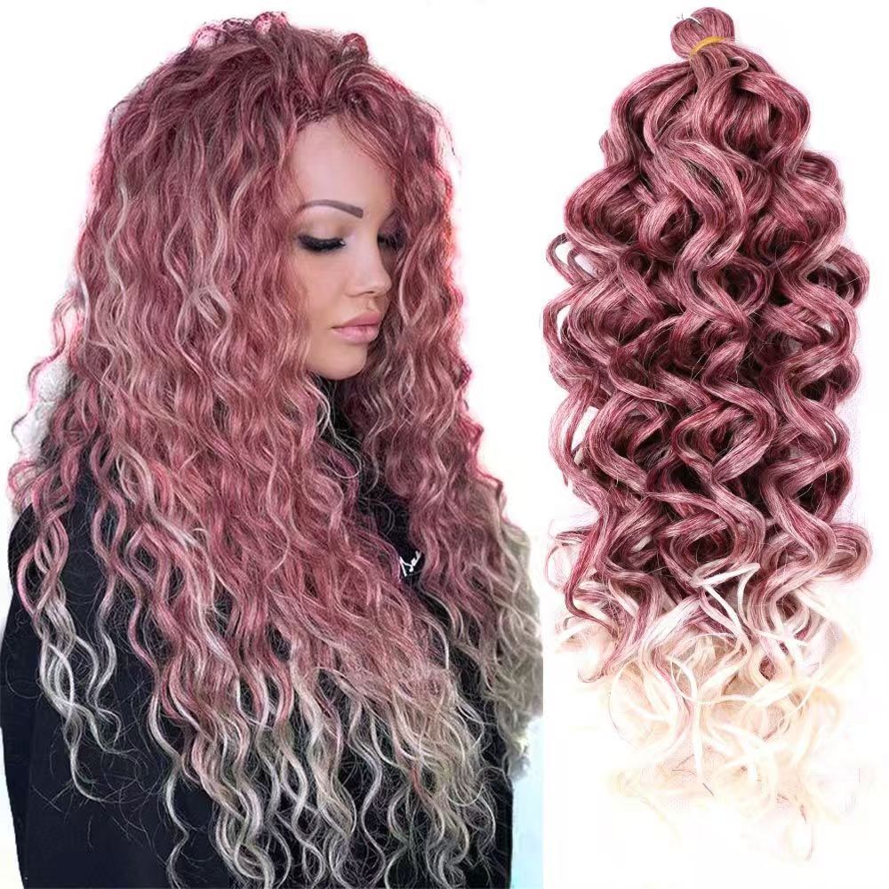 Wig Latin American curly wig big curly Hawaiian curly crochet braided fluffy gradient color hair extension water ripple wave curlGradient red brown beige