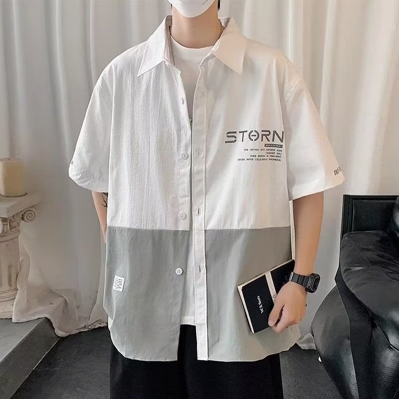 NSJD Men's Summer New Loose Thin Casual Coat Patchwork Lapels Coat