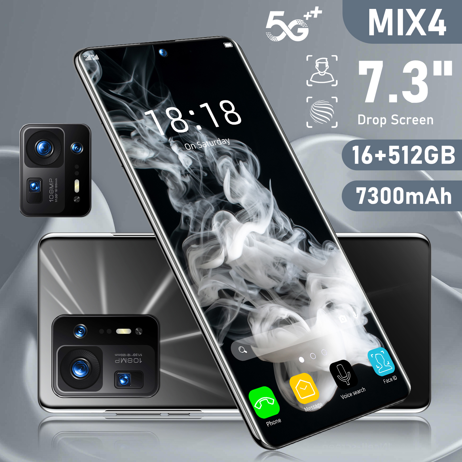 New Version 7.3 Inch MIX4 LTE 5G 4G Cellphone Face ID Real 16GB RAM 512GB ROM Phone 48+72MP 7200mAh Global Smartphones