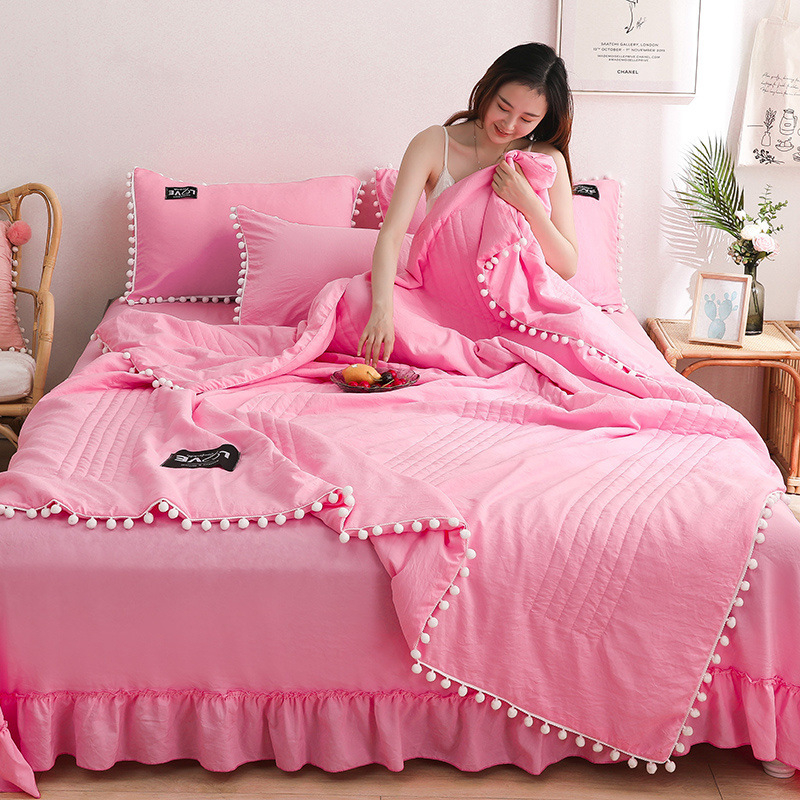 Pure Color Summer Blanket Airable Cover Cotton Summer Quilt Lace Thin Quilt Machine Washable
