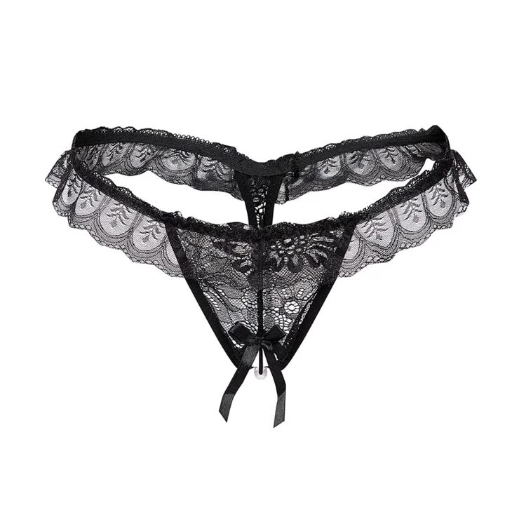 1798 Women Sexy Panties Y-Back G-String with Pearl and Bow Decor One Size