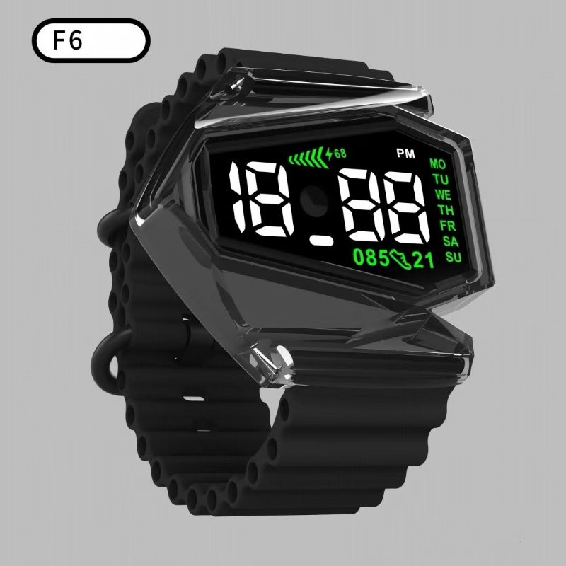 New LED airplane watch, F6 obsidian black, waterproof, night light, trendy sports style, electronic watch CRRSHOP digital color screen free shipping