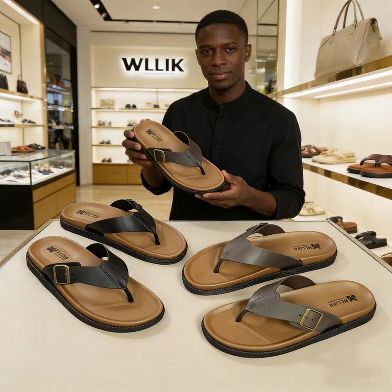 2026 Summer Men Flip Flops, Fashion Square Buckle Flat Thong Slippers, Non-slip Wear-resistant Beach Shoes, Casual Outdoor Walking Slip On Sandals for Daily Vacation