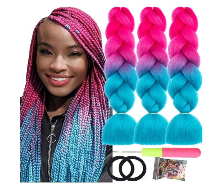 Obaasima Strands OS Ombre Braiding Hair 82" BY41 For African Braid And Rasta / Peach red / lake blue