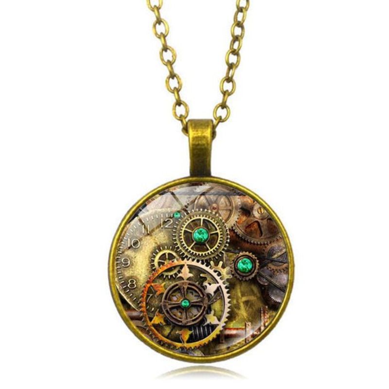 Mechanical Time Gemstone Pendant Necklace CRRSHOP free shipping