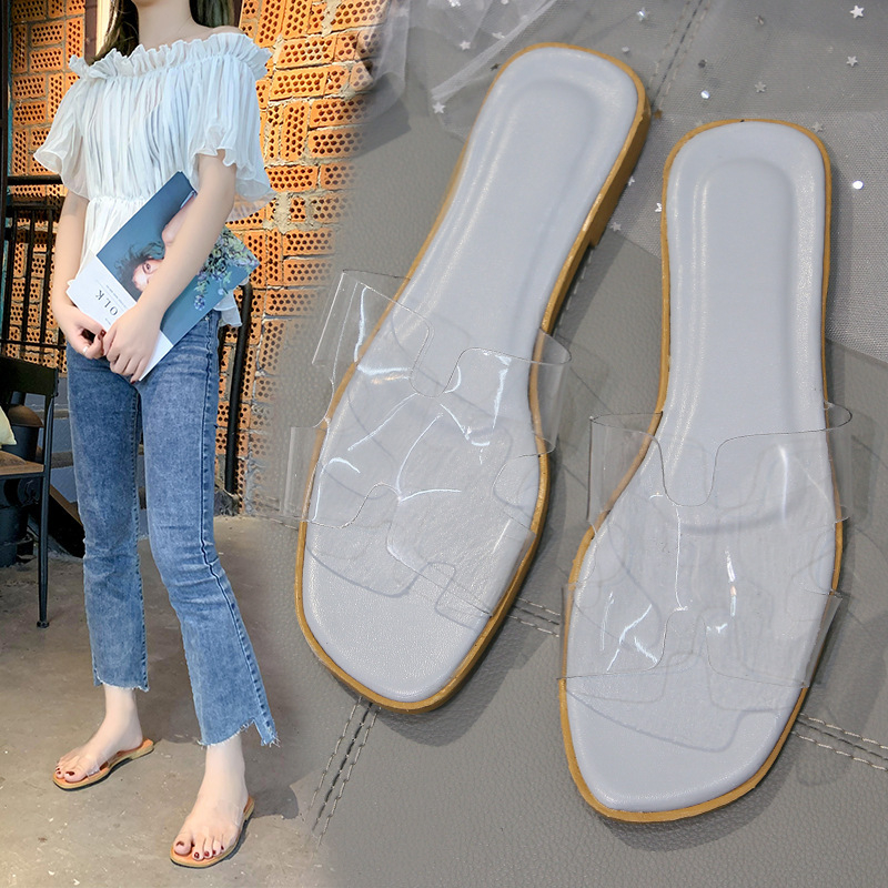 Women's Jelly H Shape Band Flat Slide Slippers Summer Fashion Sandals
