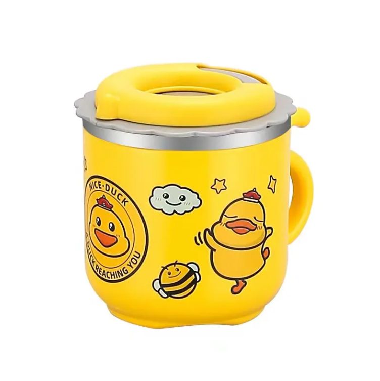Cartoon Double Wall Insulated Leak Proof Stainless steel Water Cup With Straw For Children