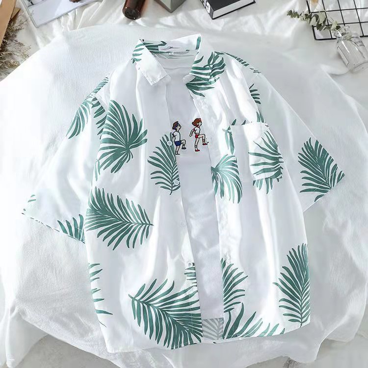 big boy's Floral Printed Casual Button Down short Sleeve Hawaiian Shirt Light