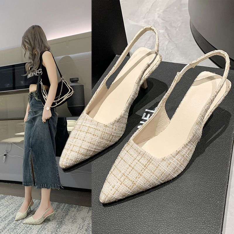 New ladies pointed high heels women's stiletto toe sandals lady rear hollow shallow single shoes party block heel women sandal