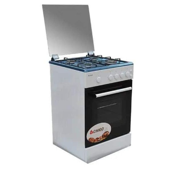 Chigo F5402-ILG-IS 4 Burner 50x50 Stove with Oven and Grill - Auto Ignition, Top Glass Lid, Accessories: Deep Tray, Wire Grill, Coffee Pot Support Unit