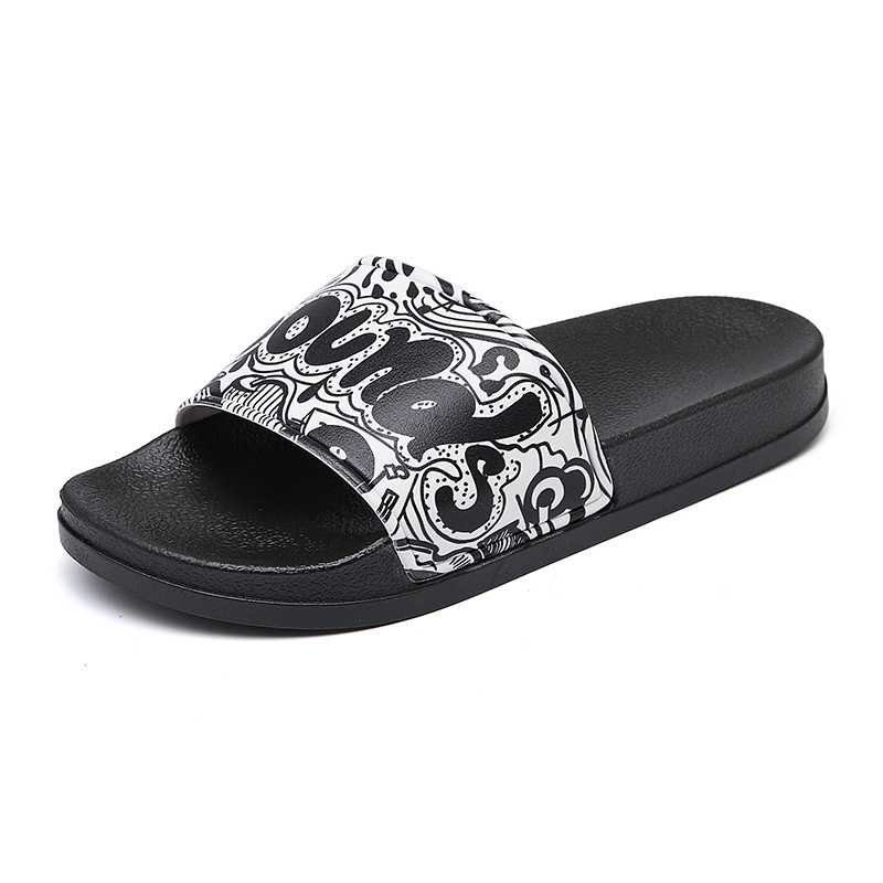 Unisex Cute Slide Sandals Kawaii Slippers Shower Non-Slip Bathroom Spa Sandals Comfort Lightweight for Couple LoversBlack