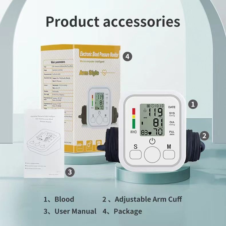 Fully Automatic Intelligent Electronic Blood Pressure Monitor, Large Screen Touch Control Household BP Measuring Device for Export

