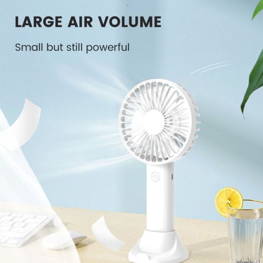 Hand Held USB Rechargeable Fan Desktop Phone Holder - White/ Green/Blue