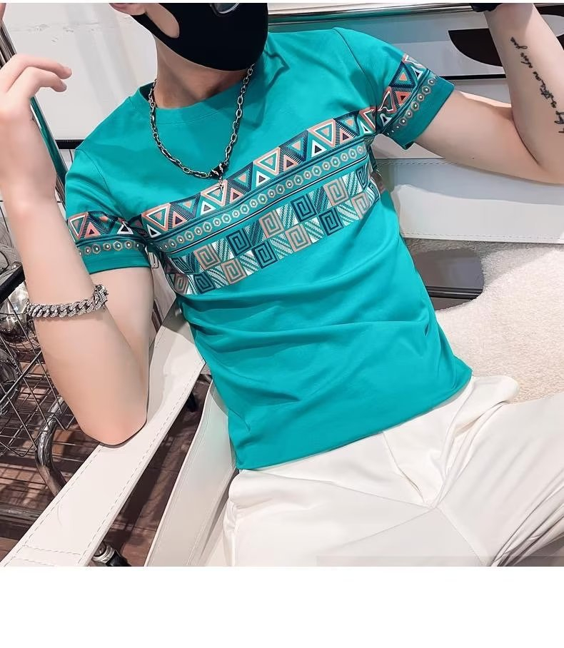 KZFS Men's Summer New Simple Printed T-Shirt Loose Casual Top